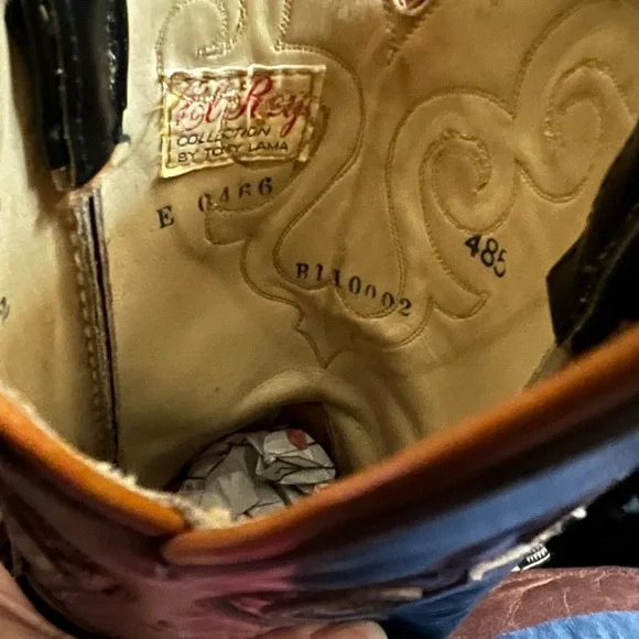 Tony Lama MEN CAIMAN & LEATHER WESTERN BOOTS-cognac-Sz 8 D - Picture 9 of 15